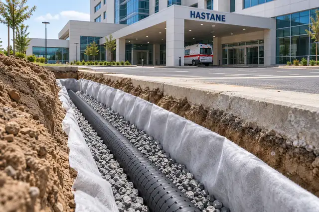 Hastane: drenaj uygulaması; arka planda ilgili yapının görüldüğü temsili görsel