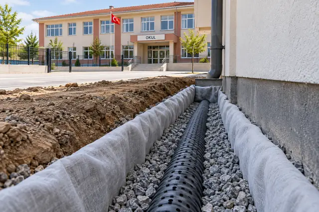 Okul: drenaj uygulaması; arka planda ilgili yapının görüldüğü temsili görsel